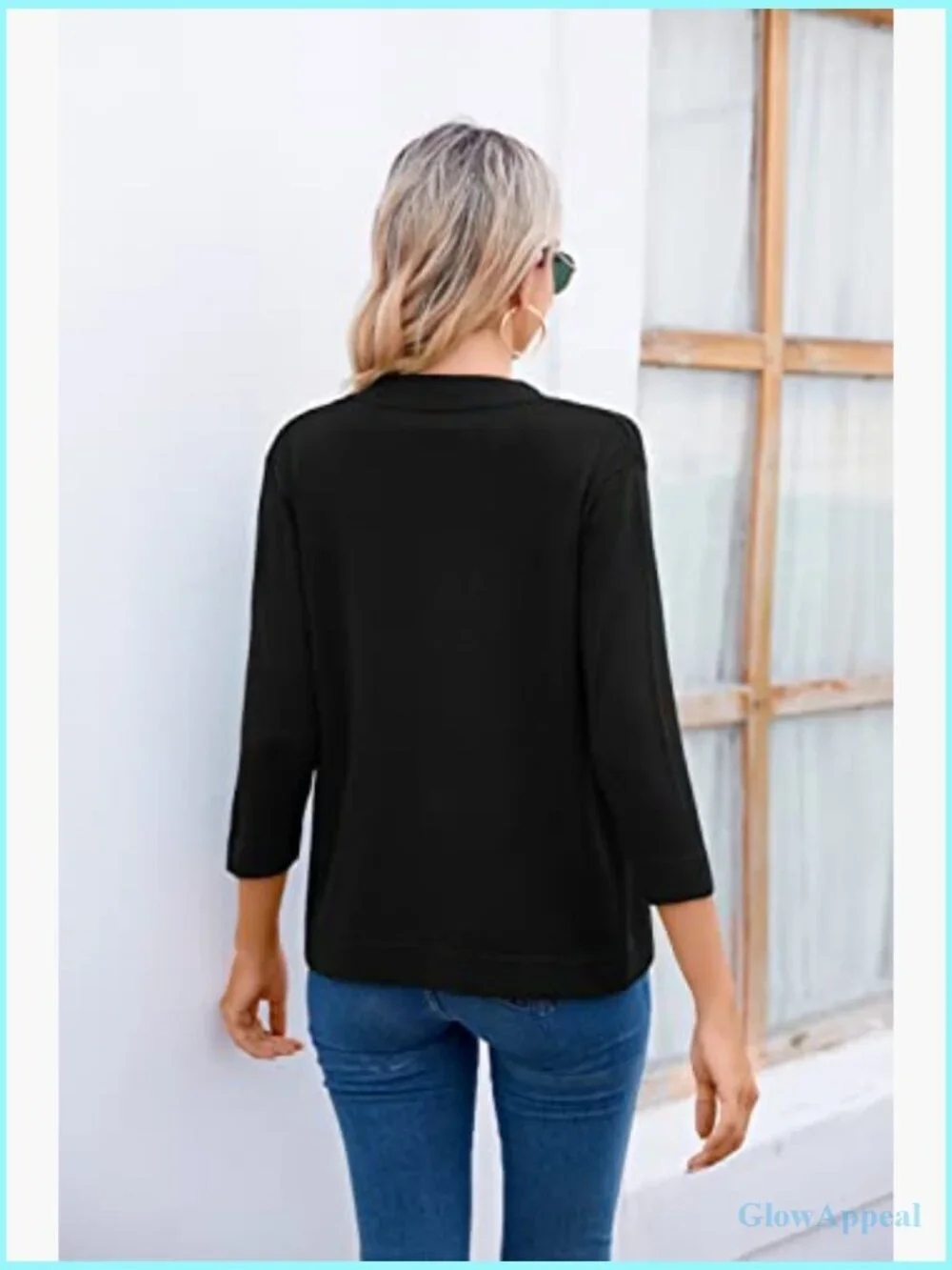 3/4 Sleeve Open Front Cropped Cardigan Sweater Lightweight Shrug